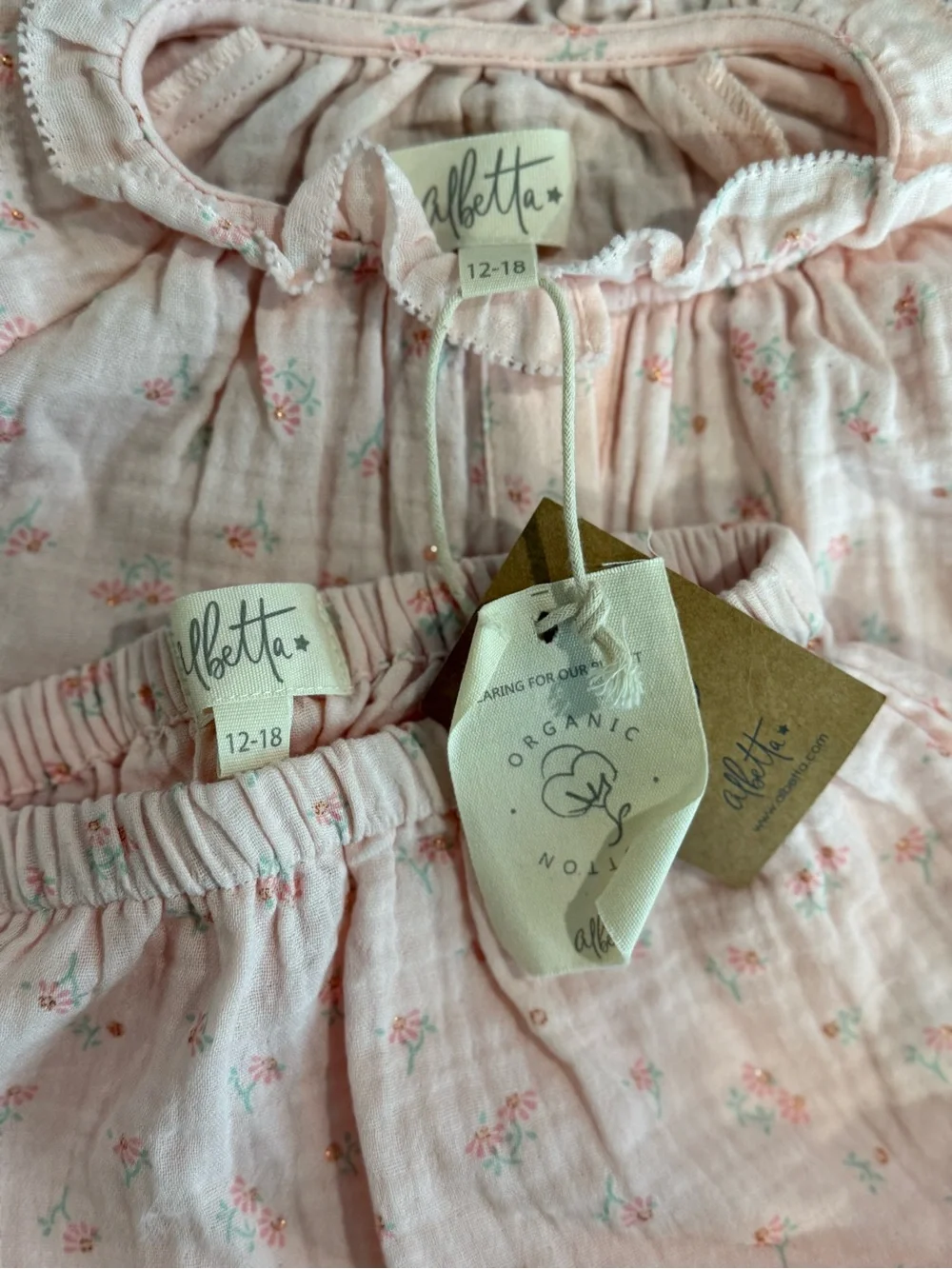 NWT Albetta Matching Floral Pant Set Size 12-18 Months Organic Cotton Gauzy